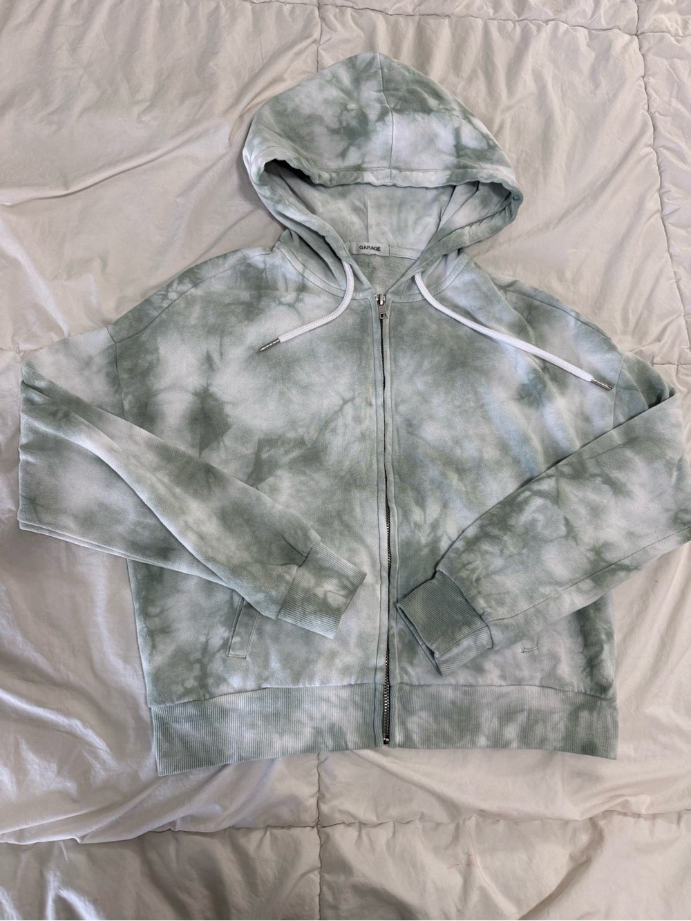 GARAGE WOMENS Light Sage Tie-Dye Zip-Up Hoodie